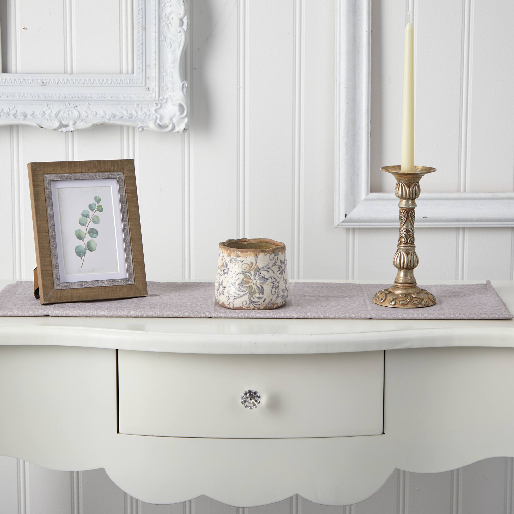 4" Tuscan Ceramic Gray Scroll Planter